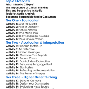 Media Critique Worksheet Activity Booklet