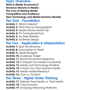 Media Economics Worksheet Activity Booklet