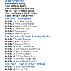 Media Editing Worksheet Activity Booklet