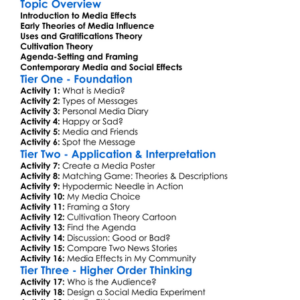 Media Effects Theories Worksheet Activity Booklet