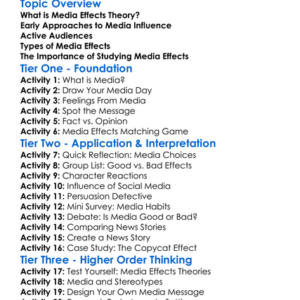 Media Effects Theory Worksheet Activity Booklet