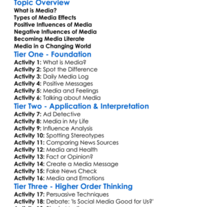 Media Effects Worksheet Activity Booklet