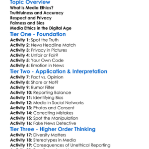 Media Ethics Worksheet Activity Booklet