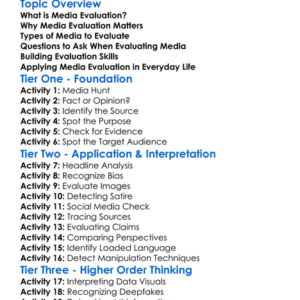 Media Evaluation Skills Worksheet Activity Booklet