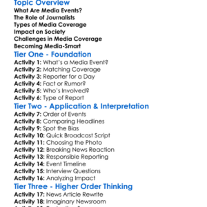Media Events Coverage Worksheet Activity Booklet