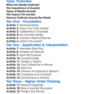 Media Festivals And Awards Worksheet Activity Booklet