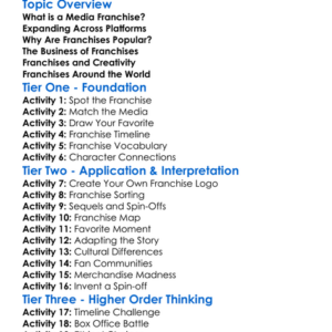 Media Franchises Worksheet Activity Booklet