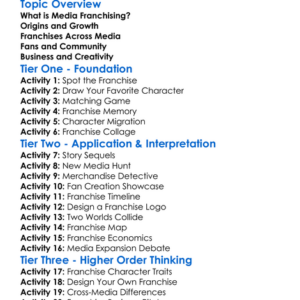 Media Franchising Worksheet Activity Booklet