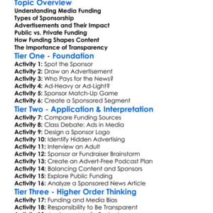 Media Funding And Sponsorship Worksheet Activity Booklet