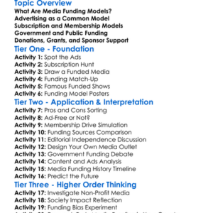 Media Funding Models Worksheet Activity Booklet