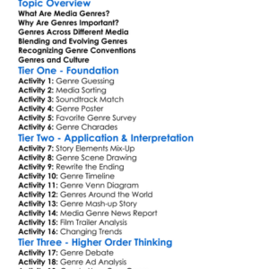Media Genres Worksheet Activity Booklet