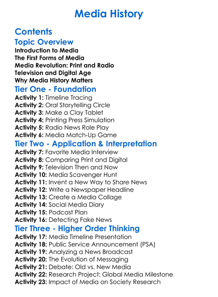 Media History Worksheet Activity Booklet