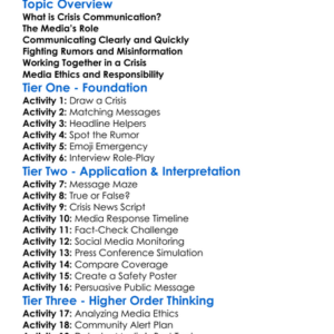 Media In Crisis Communication Worksheet Activity Booklet