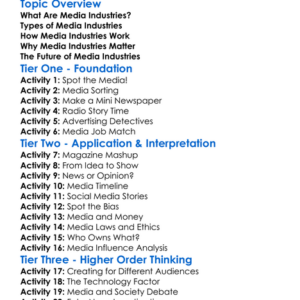 Media Industries Worksheet Activity Booklet