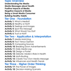Media Influence On Health Worksheet Activity Booklet