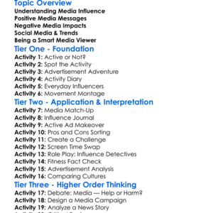 Media Influence On Physical Activity Worksheet Activity Booklet
