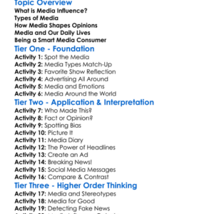 Media Influence Worksheet Activity Booklet