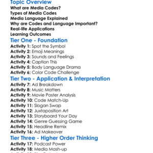 Media Language And Codes Worksheet Activity Booklet