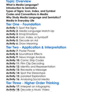 Media Language And Semiotics Worksheet Activity Booklet