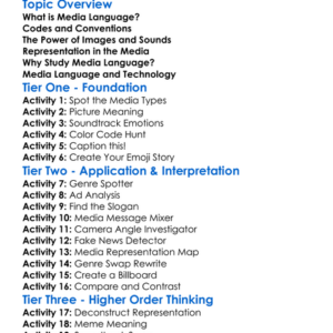 Media Language Worksheet Activity Booklet