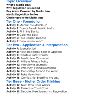 Media Law And Regulation Worksheet Activity Booklet