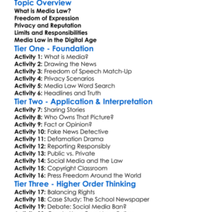 Media Law Worksheet Activity Booklet