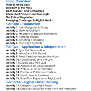 Media Law Worksheet Activity Booklet