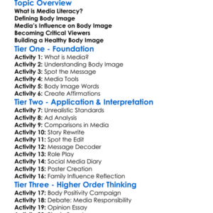 Media Literacy And Body Image Worksheet Activity Booklet