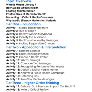 Media Literacy And Health Worksheet Activity Booklet