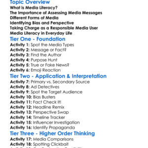 Media Literacy Assessment Worksheet Activity Booklet