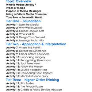 Media Literacy Basics Worksheet Activity Booklet