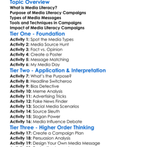 Media Literacy Campaigns Worksheet Activity Booklet