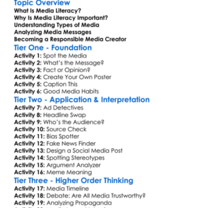 Media Literacy Education Worksheet Activity Booklet