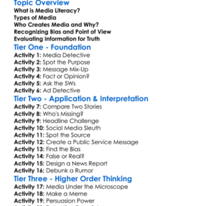 Media Literacy Fundamentals Worksheet Activity Booklet