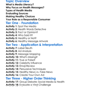 Media Literacy In Health Worksheet Activity Booklet