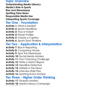 Media Literacy In Sports Worksheet Activity Booklet