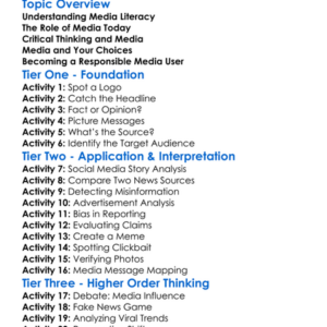 Media Literacy Skills Assessment Worksheet Activity Booklet