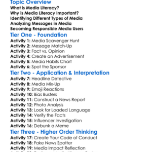 Media Literacy Worksheet Activity Booklet