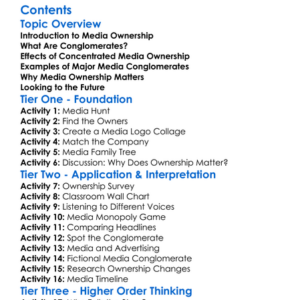 Media Ownership And Conglomerates Worksheet Activity Booklet