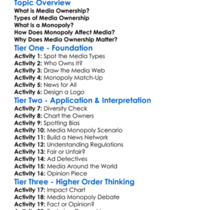 Media Ownership And Monopoly Worksheet Activity Booklet