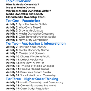 Media Ownership Worksheet Activity Booklet