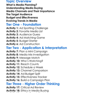 Media Planning And Buying Worksheet Activity Booklet