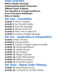 Media Planning And Production Worksheet Activity Booklet