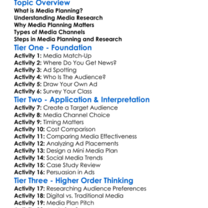 Media Planning And Research Worksheet Activity Booklet