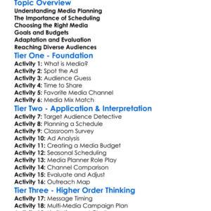 Media Planning And Scheduling Worksheet Activity Booklet