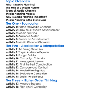Media Planning Worksheet Activity Booklet