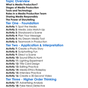 Media Production Basics Worksheet Activity Booklet