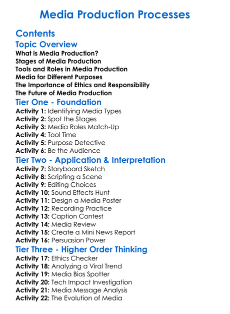 Media Production Processes Worksheet Activity Booklet