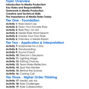 Media Production Roles Worksheet Activity Booklet