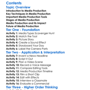 Media Production Techniques And Tools Worksheet Activity Booklet